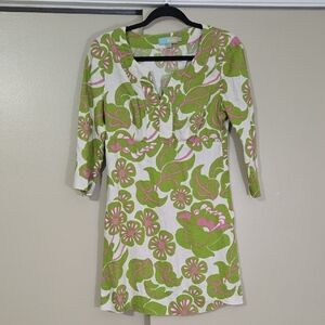 Boden Linen Green and Pink Floral Dress Size 8